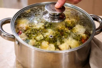 Аппетитное рагу из куриного бедра с картофелем, капустой и болгарским перцем в кастрюле (Обновлённый рецепт)