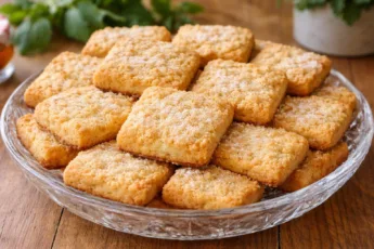 Домашнее песочное печенье с узором от вилки, посыпанное сахарной пудрой