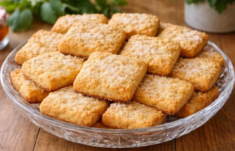 Домашнее песочное печенье с узором от вилки, посыпанное сахарной пудрой