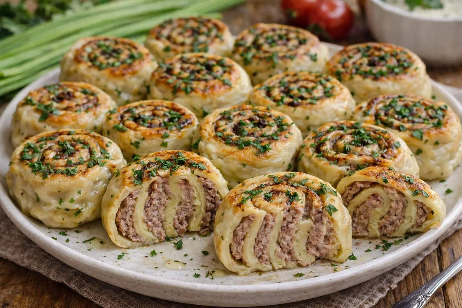 Сочные ленивые пельмени-рулетики на сковороде с зеленью