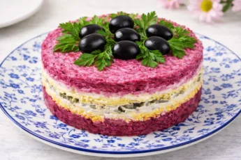 Слоеный свекольный салат "Рубиновый секрет" с сыром, яйцами и чесноком — рецепт Виктора Ерофеева