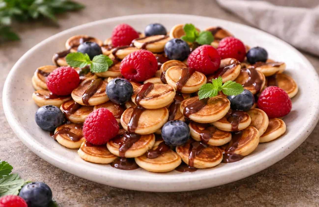 Гора миниатюрных золотистых оладий с корицей и апельсиновой цедрой. Рецепт Виктора Ерофеева