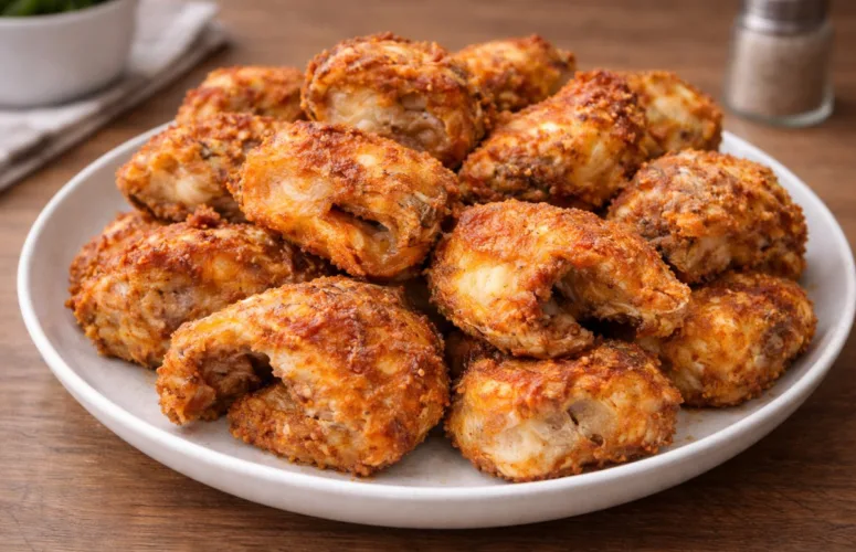 Золотистые кусочки жареного минтая с хрустящей корочкой на тарелке