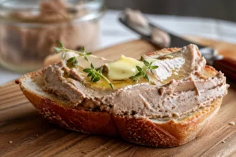 Сливочный печеночный паштет, намазанный на поджаренный ломтик хлеба