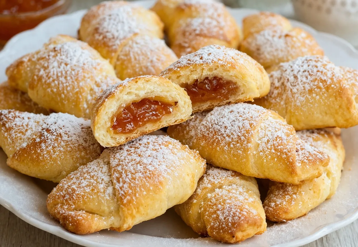 Золотистое творожное печенье в сахарной посыпке, аккуратно сложенное горкой на тарелке