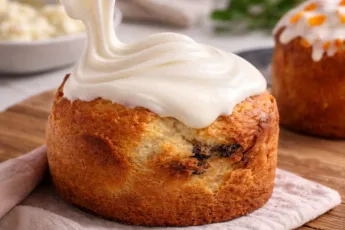 Белая глазурь для кулича из сгущенки и сахарной пудры в миске