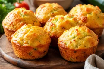 Пышные золотистые кексы с кусочками красных помидоров
