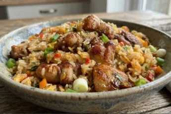 Жареный рис с курицей и чесноком по-азиатски