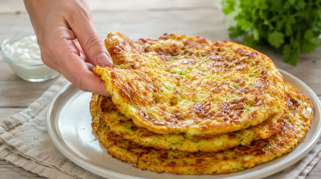 Золотистые кабачковые хачапури с тягучей сырной начинкой на тарелке