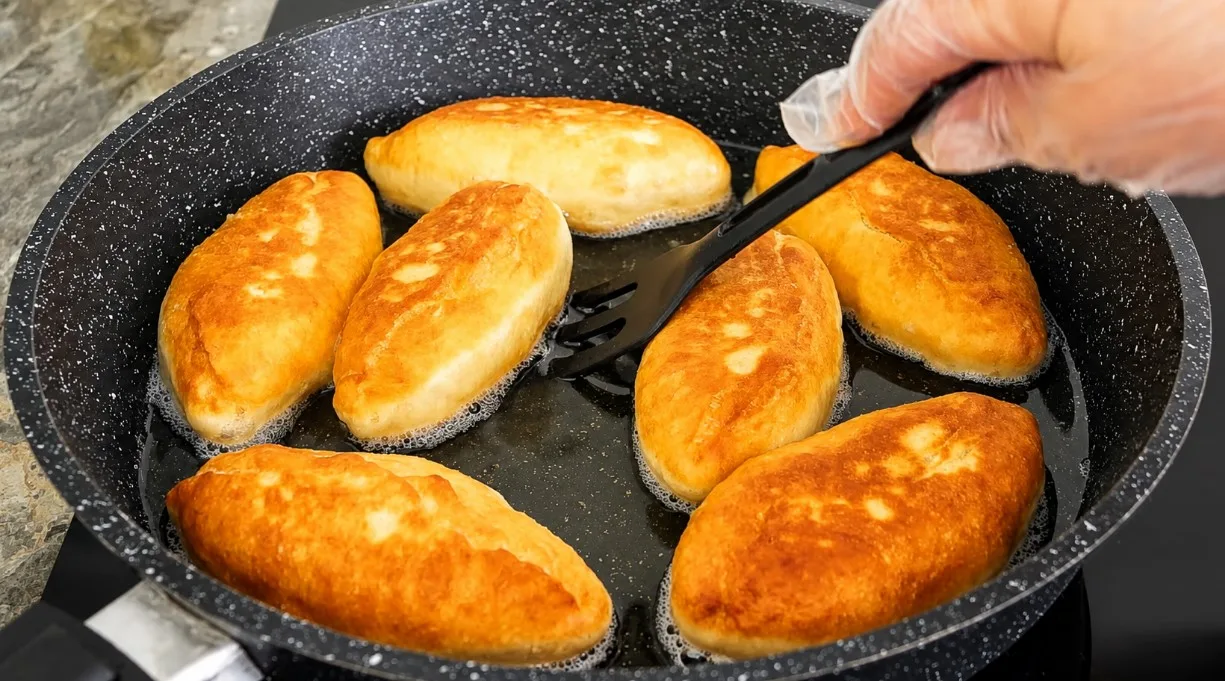 Пирожки на кефире без дрожжей с начинкой из зелёного лука и яиц