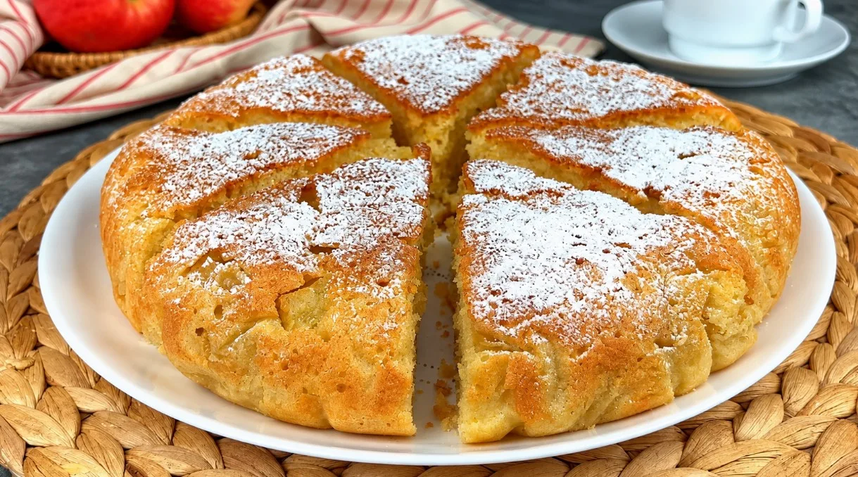 Пышная домашняя шарлотка с яблоками и корицей, приготовленная на сковороде под крышкой