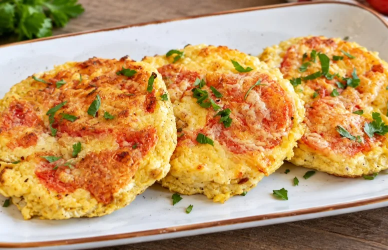 Куриные лепёшки с расплавленным сыром и помидором