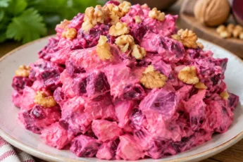 Нежный свекольный салат с плавленым сыром и яйцами