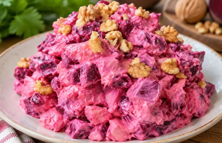 Нежный свекольный салат с плавленым сыром и яйцами